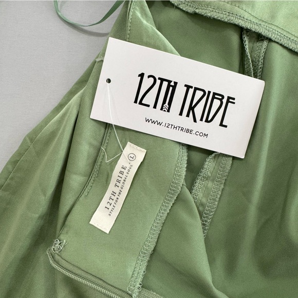 NWT 12th Tribe Monet Sage Fringe Satin Maxi Dress Large - Picture 5 of 8